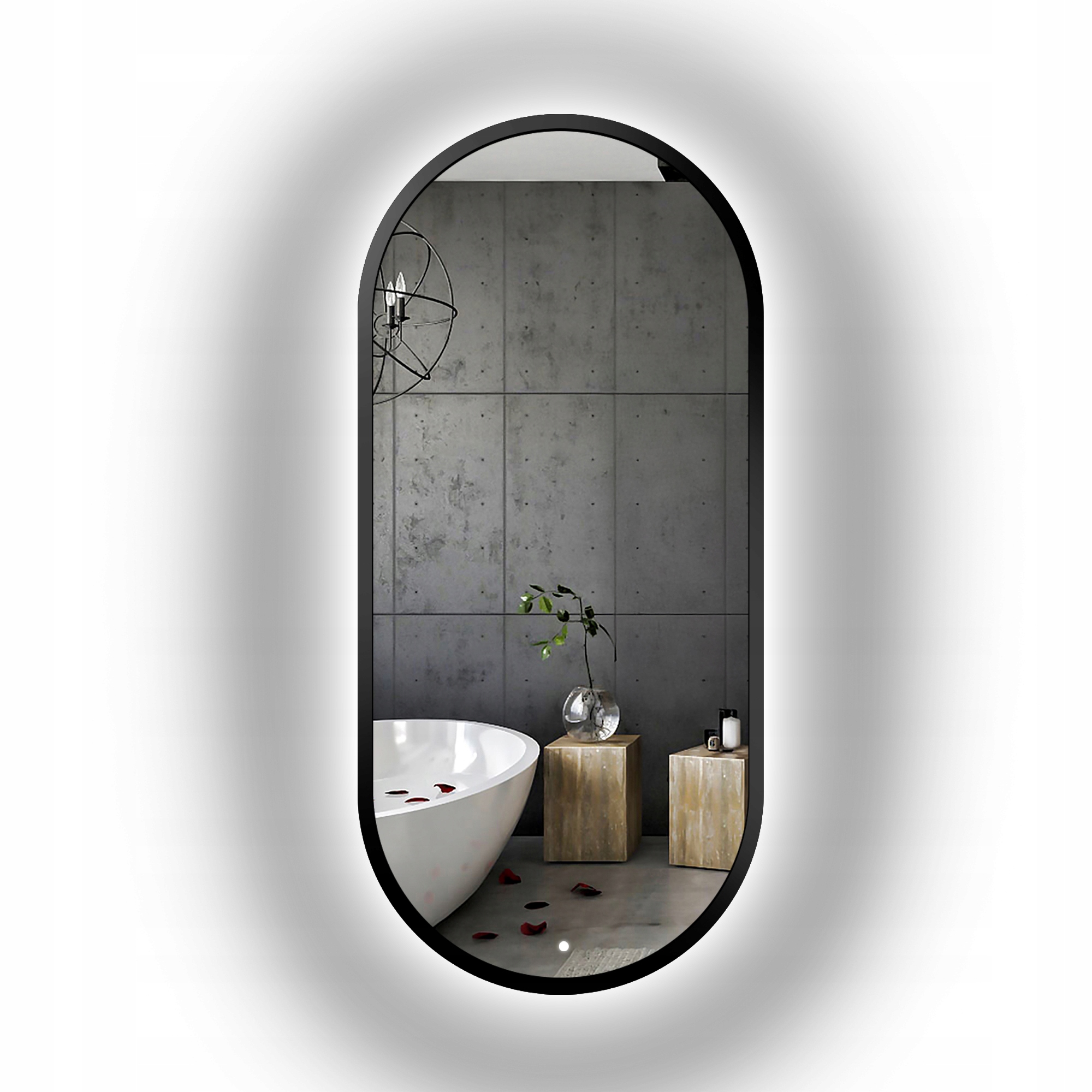 Zrcadlo oválné Oskar v černém Mdf rámu s Led podsvícením 80x160