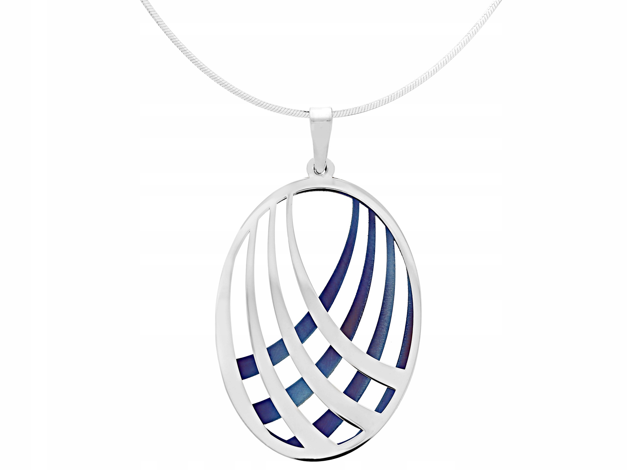 Velký stříbrný geometrický oválný dámský náhrdelník s titanem, krátký, 45 cm