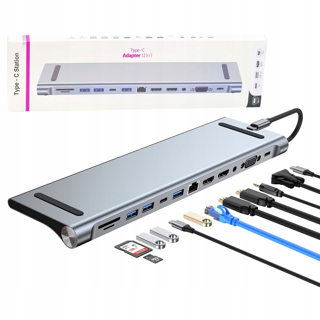 Stacja Dokująca Do Laptopa Macbooka Hub 12w1 Usb-c Hdmi Lan Vga Sd Wireway