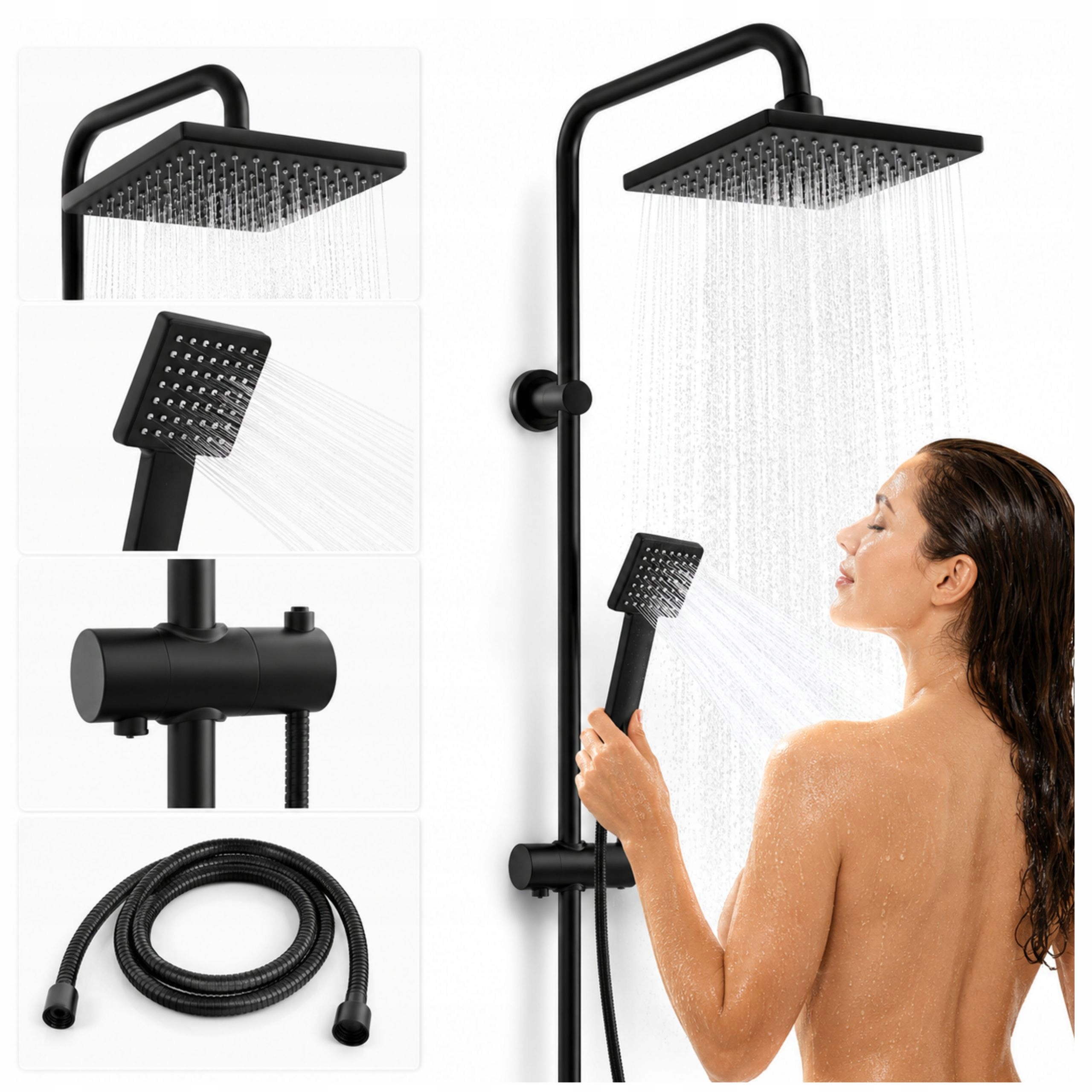 Sprchový Set s dešťovou sprchou Dešťová sprcha Sprchová sloupka Černá