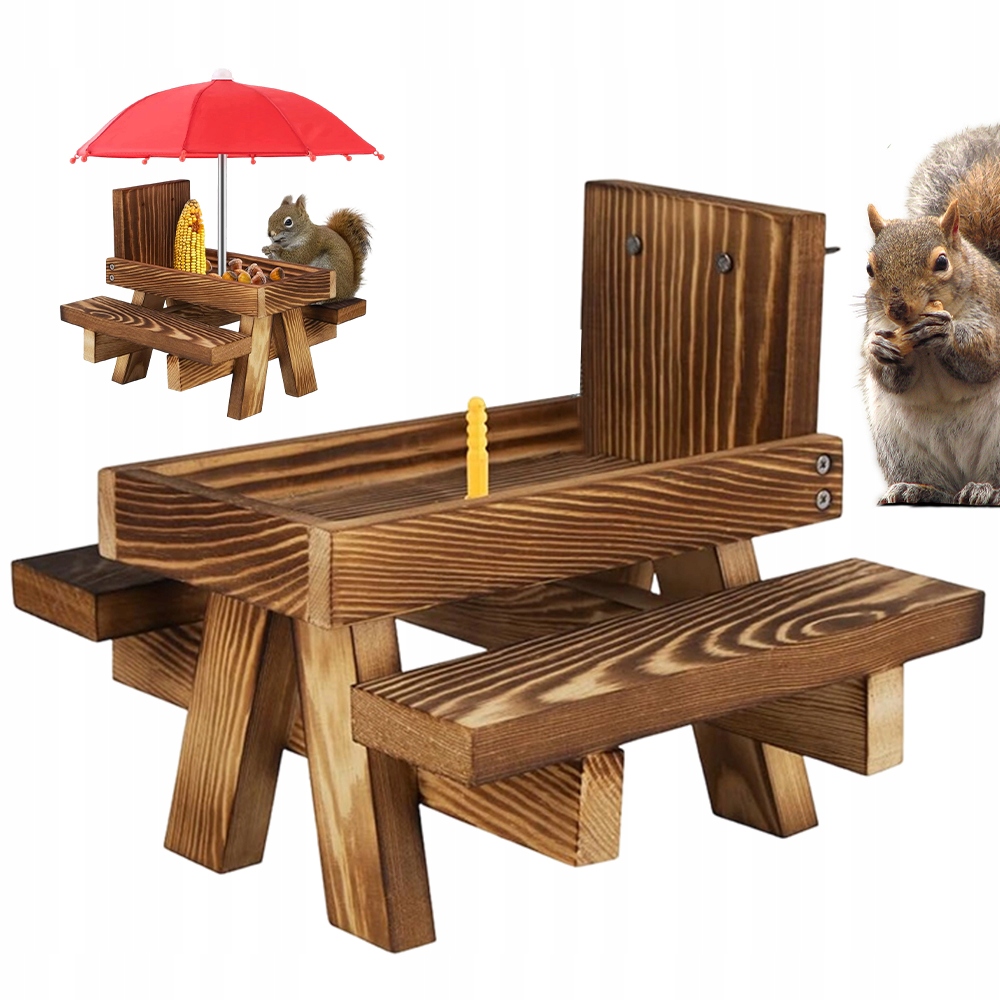 Levně Dřevěné Krmítko Pro Veverky S Deštníkem A Ochranou Před Deštěm