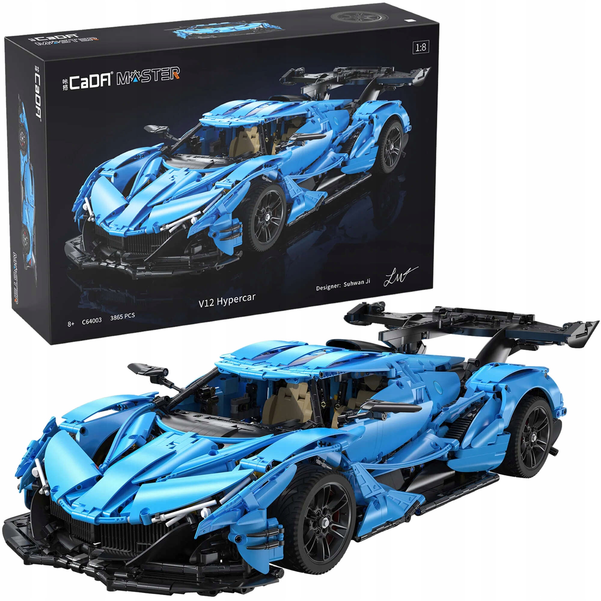 Klocki Cada V12 Hypercar 1:8 Samochód Wyścigowy 3865EL. Auto Sportowe