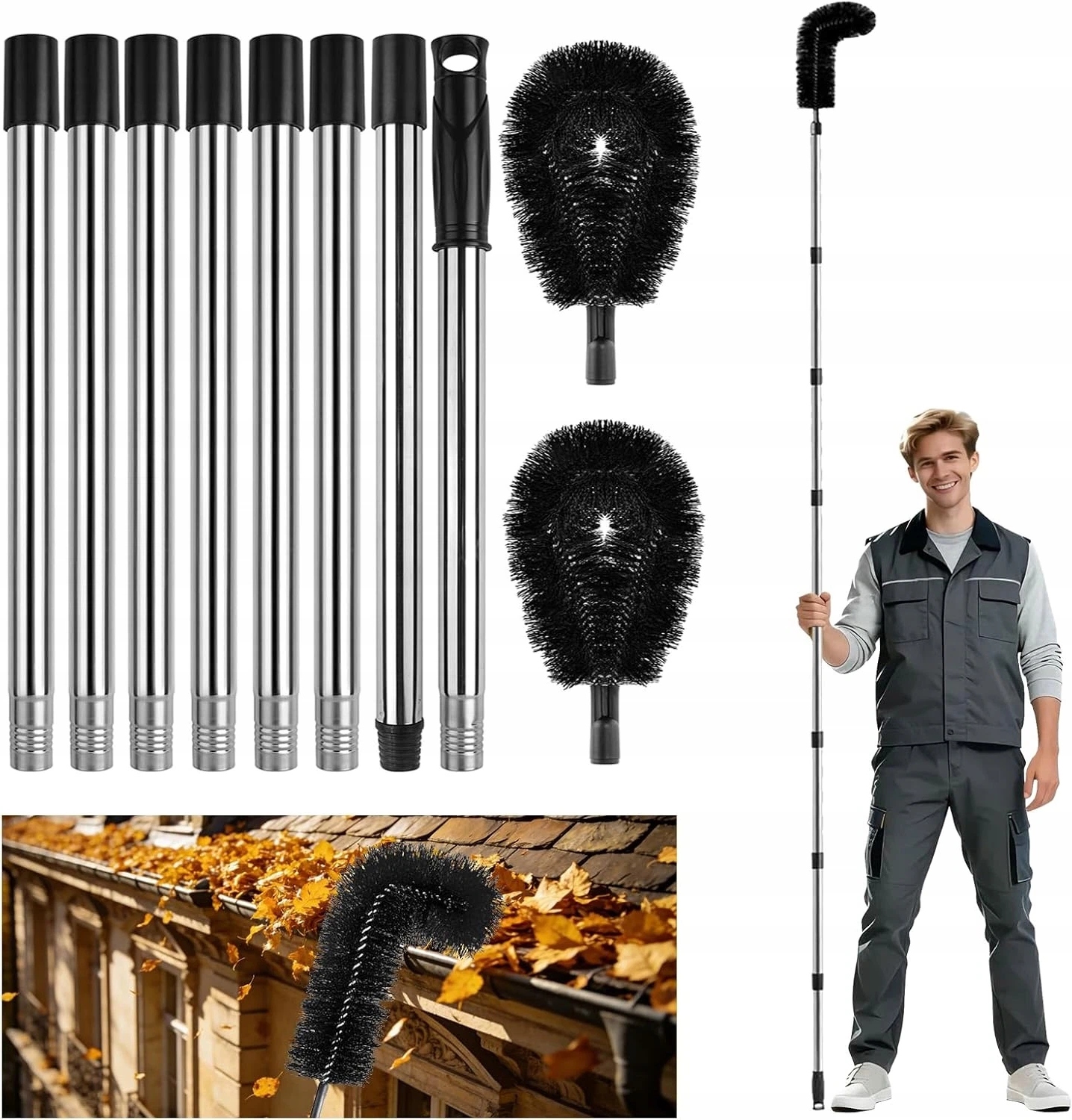 Levně Teleskopický Kartáč Na Žlaby Bez žebříku Nerezová Ocel 310 CM