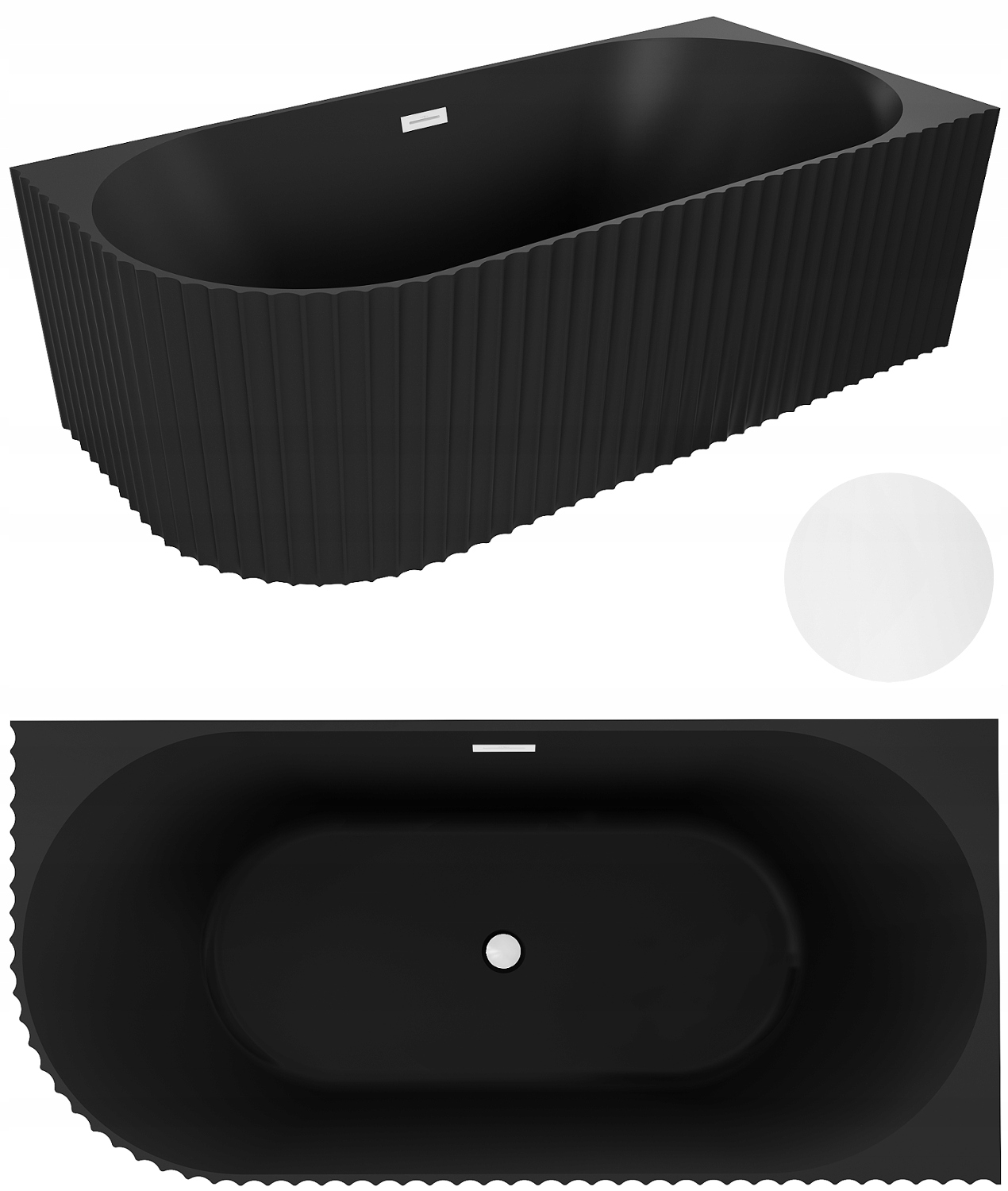 Mexen Gia Wanna Wolnostojąca Narożna Ryflowana Prawa Czarna Mat 170 x 80