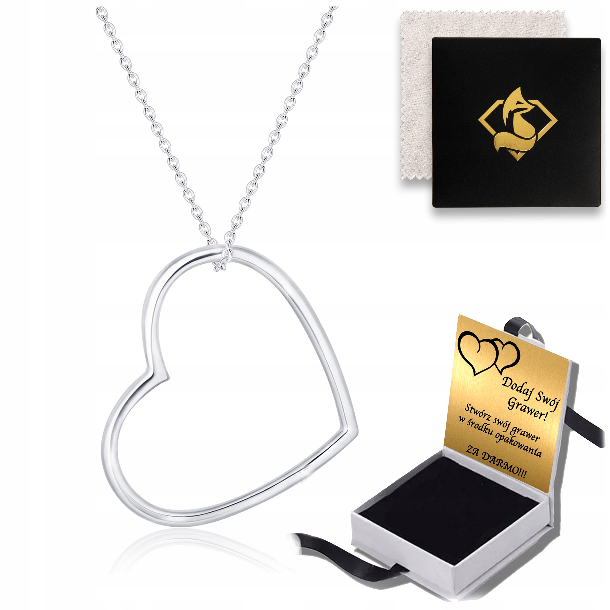 Damski Naszyjnik ze Srebra 925 Serce Łańcuszek Celebrytka Grawer