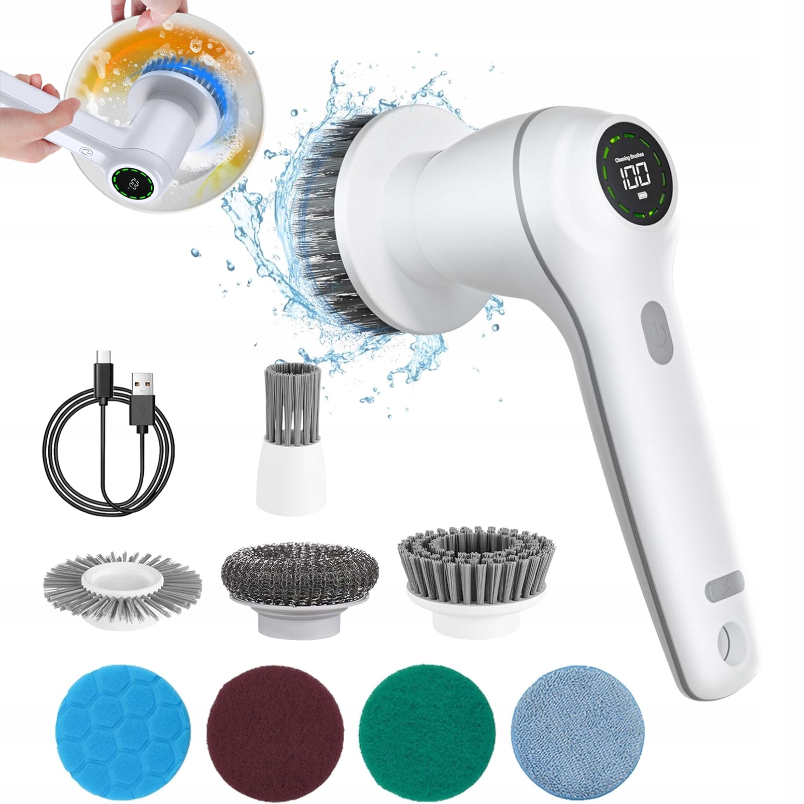 Levně Bezdrátový Elektrický Čisticí Kartáč IPX7 8 Nástavců Pro Domácnost, Bílý