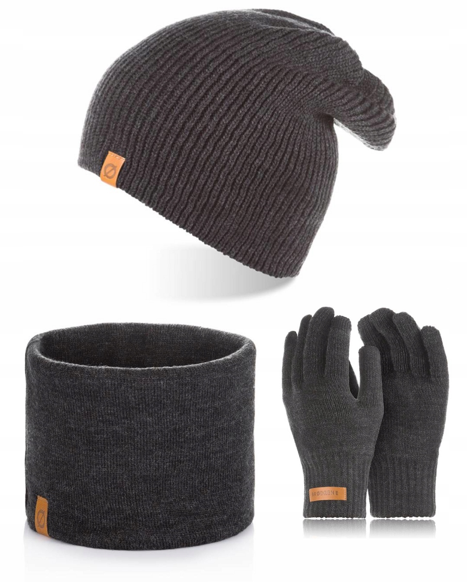 Pánská tmavě šedá Nákrčník Čepice rukavice Brodrene