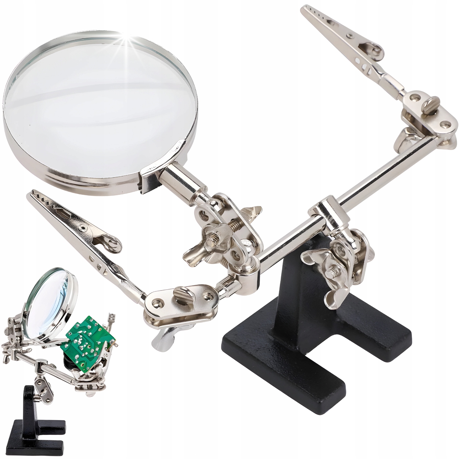 LUPA ZESTAW DO LUTOWANIA TRZECIA RĘKA UCHWYT CHWYTAKI KROKODYLKI 60MM 2.5X