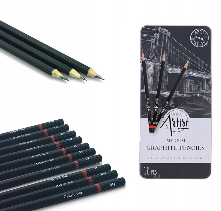 

Ołówki Artystyczne Do Szkicowania x10 Etui Metal