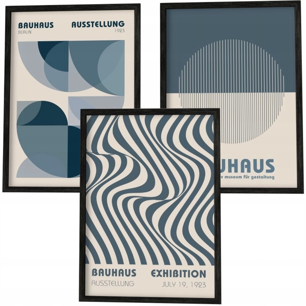3 x Plakát Foto Obraz 50x70 Geometrické Plakáty Bauhaus Modré 70x50