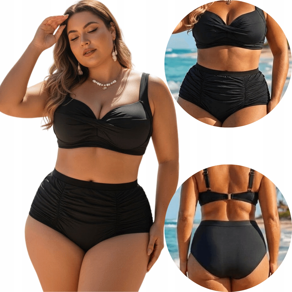 Plavky Plus Size dvoudílné maxi černé 29786 95B/C-XL