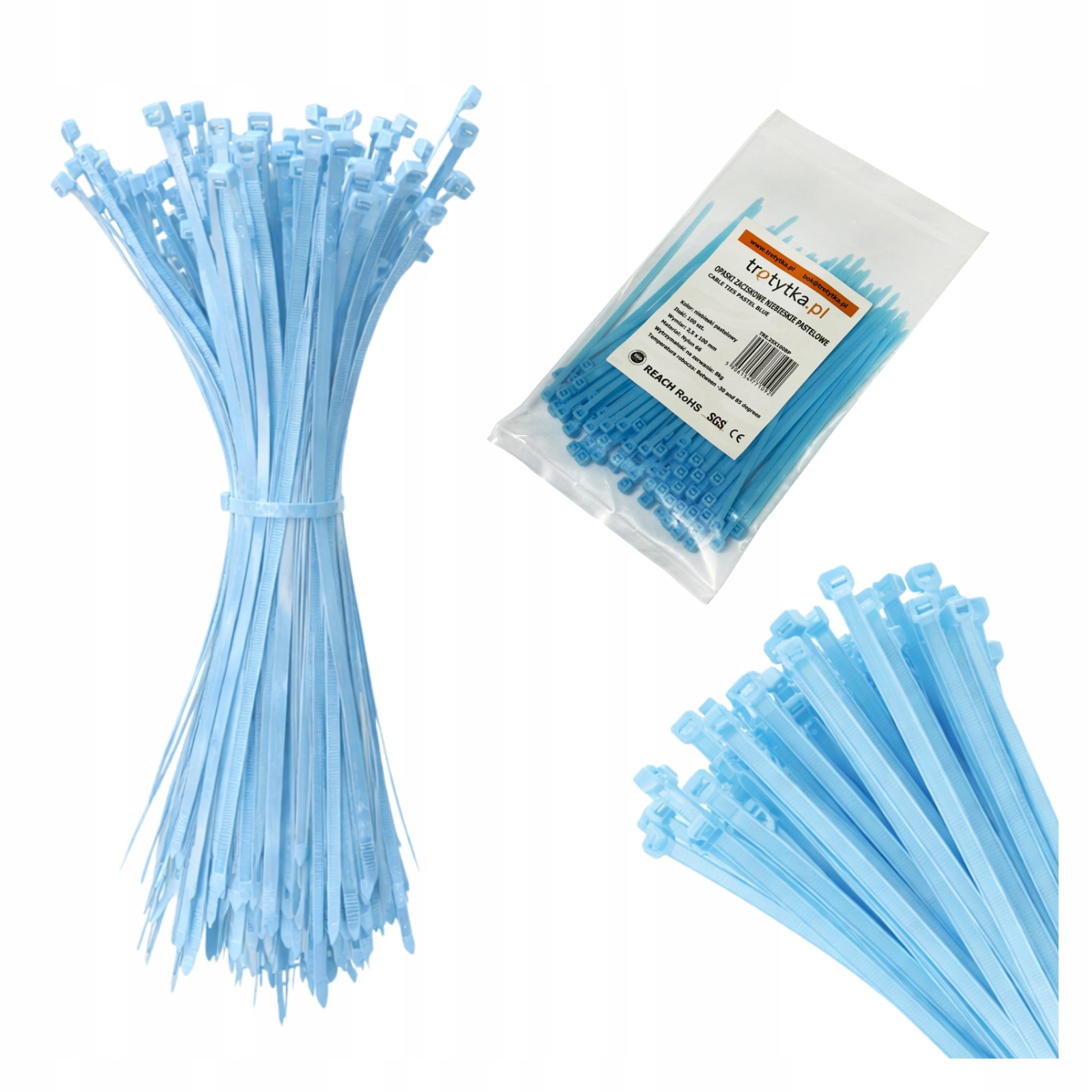 Opaski zaciskowe kablowe trytytki trytki Uv 2,5x100 mm, niebieski pastelowy