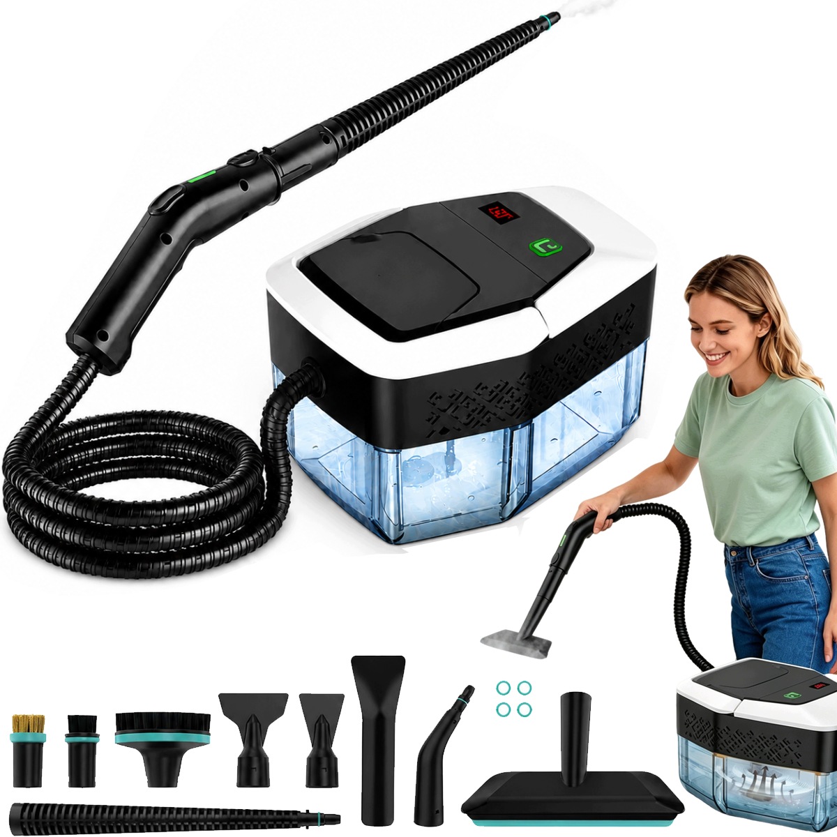 Myjka Parowa Mop Parowy Parownica Mocna 2500W Zestaw Do Tapiecrki Fug Okien