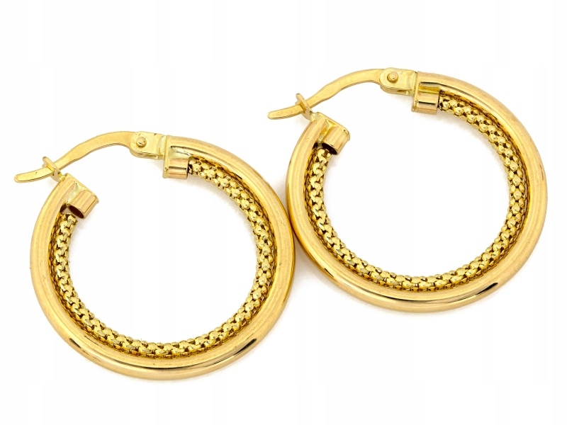 Kolczyki złote 585 damskie podwójne koła 25mm na angielskie zapięcie 14k