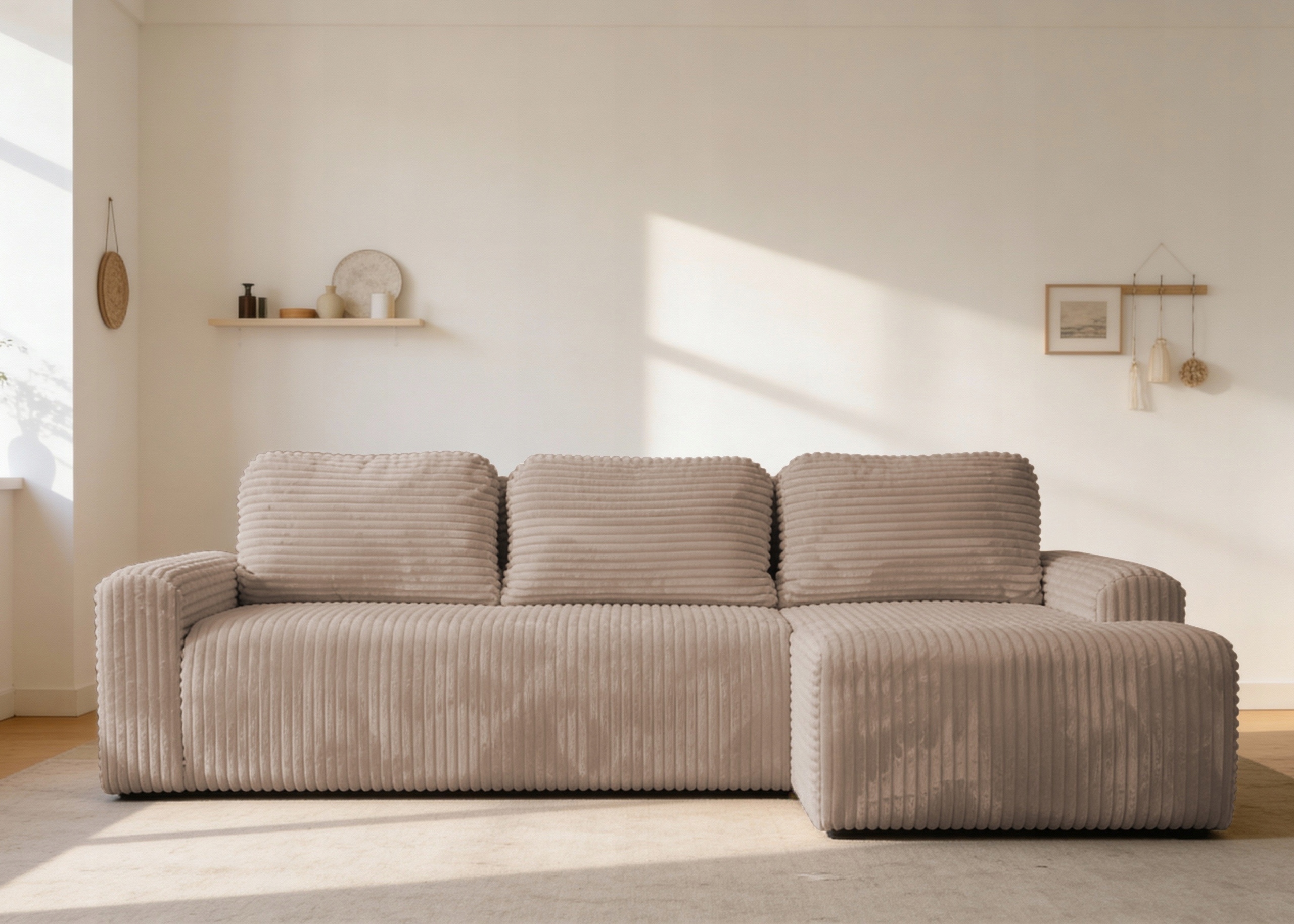 Rohová Sedací Souprava s funkcí spaní Nesso pravá s úložným prostorem na povlečení béžová