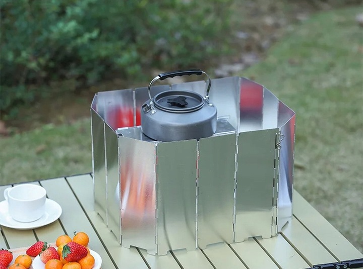 SKŁADANA OSŁONA PRZECIWWIATROWA KUCHENKI PALNIKA STALOWA 24cm x 82cm Wysokość 24 cm