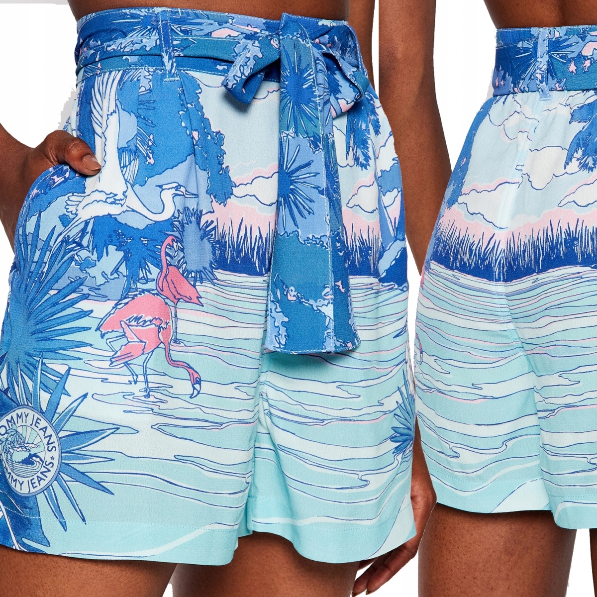 Tommy Jeans krátké kraťasy dámské šortky modré s viskózou a zavazováním M