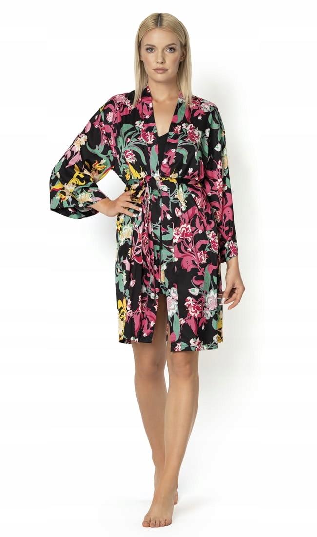 Clarisa saténový župan s květinami, velikost L