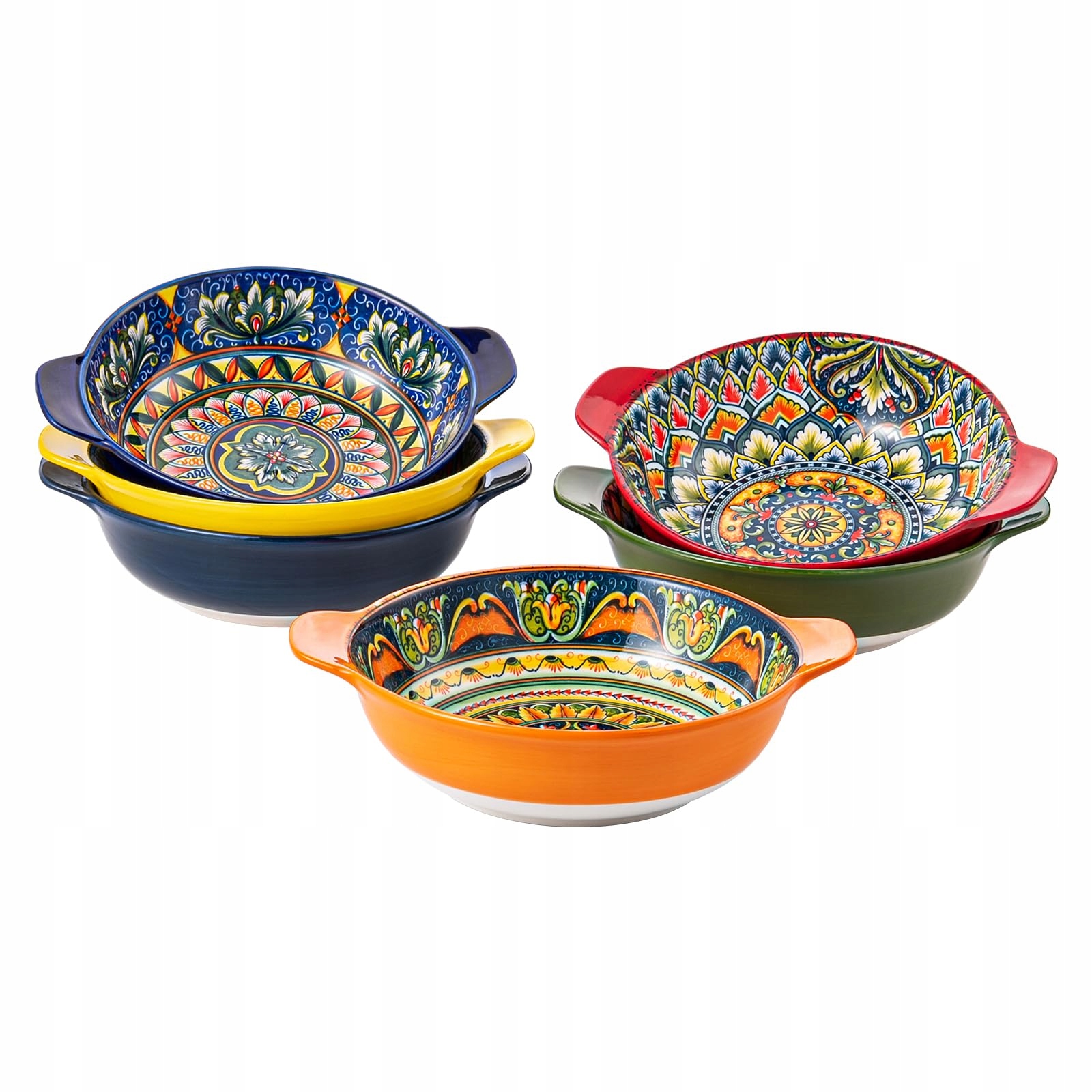 Henten Home Sada 6 hlubokých keramických talířů s uchem 900 ml Boho Styl