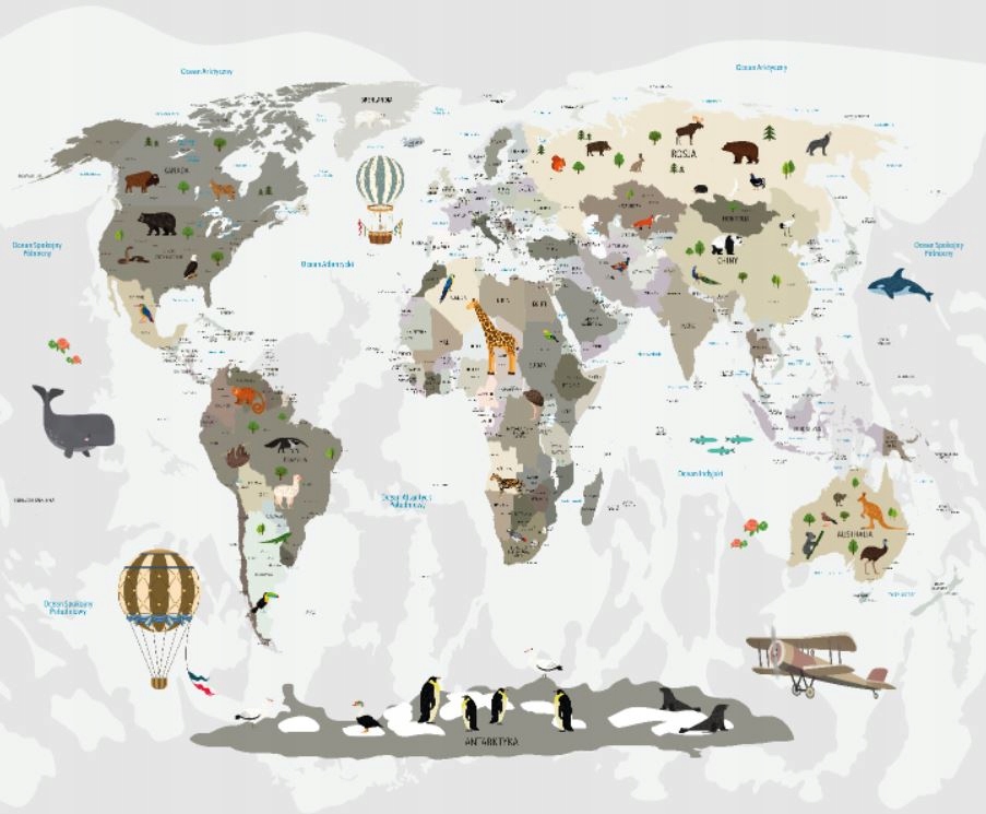 Fototapeta Mapa světa v polštině 300x250 cm, struktura 350 g