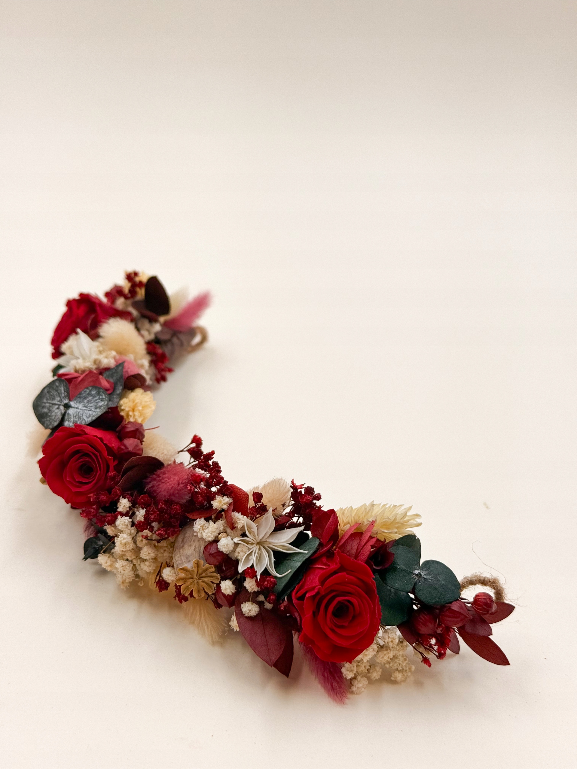 Poloviční věnec ze sušených květin, svatební věnec, ozdobná čelenka