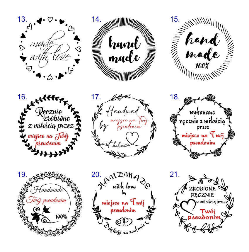 Pieczątka Stempel R50mm HAND MADE ręcznie robione Handmade Liczba wersów 1-2 wersy