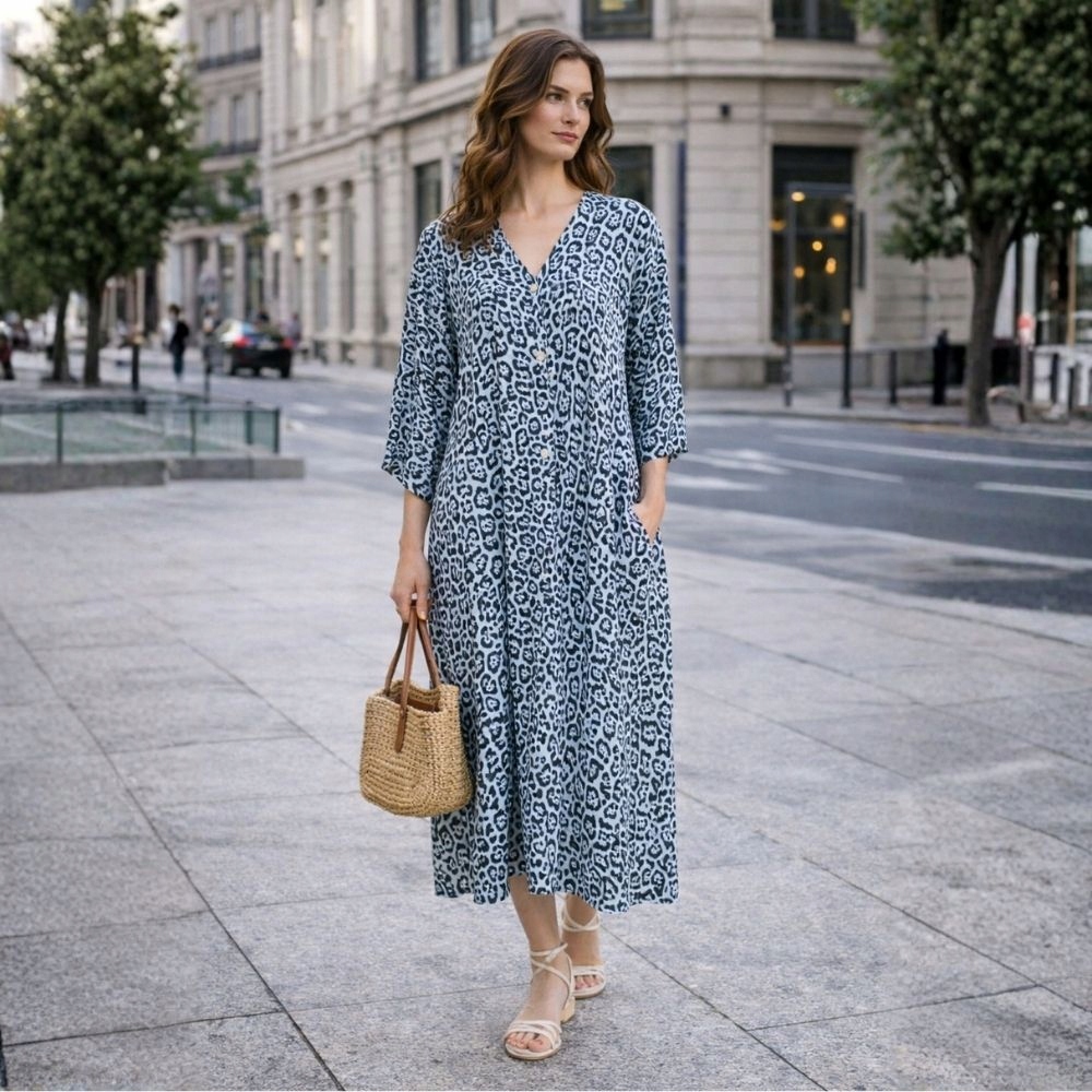 Šaty dámská panterka modrá 100% viskóza oversize Italská One Size