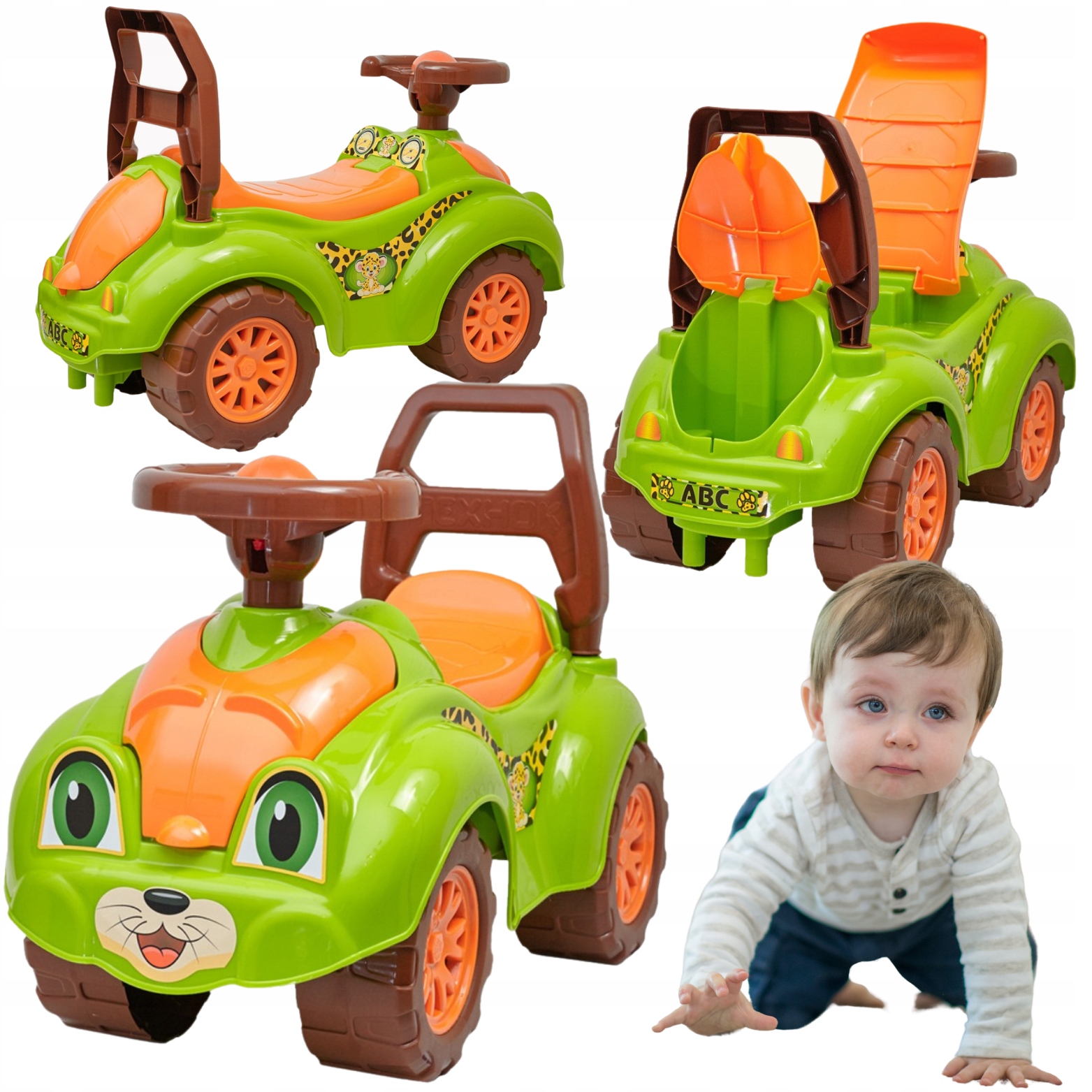 Jeździk Chodzik Z Klaksonem Tygrysek Pchacz Kolorowy Otwierane Siedzisko