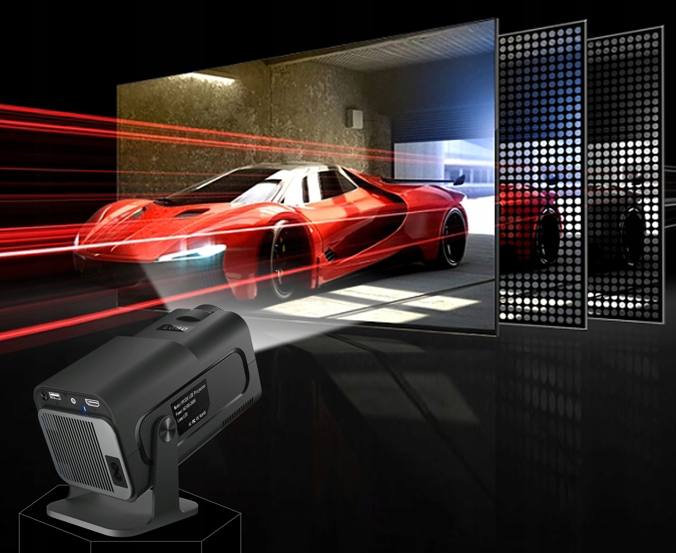 MINI PROJEKTOR RZUTNIK FULL HD 2024 LED ANDROID WIFI SMART TV PRZENOŚNY Żywotność lampy w trybie normalnym 50000 h