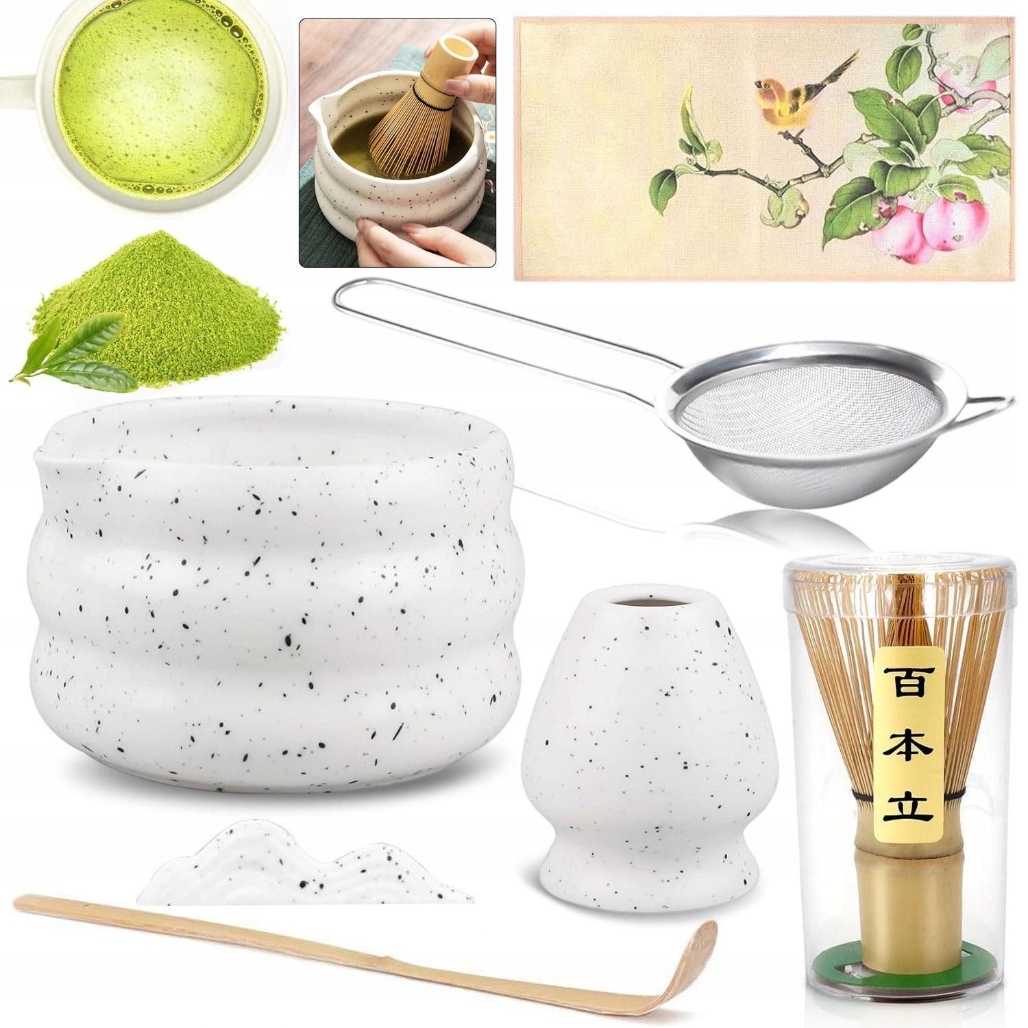 Levně Dárková Sada Na Čaj Matcha Miska Na Matchu Sklenička Lžička 7 Ks