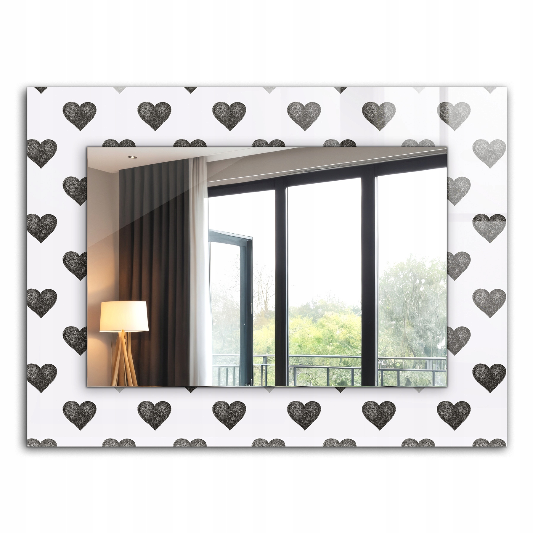 Moderné krásne zrkadlo s ozdobným rámom loft dekor Čierne srdiečka vzor 80x60