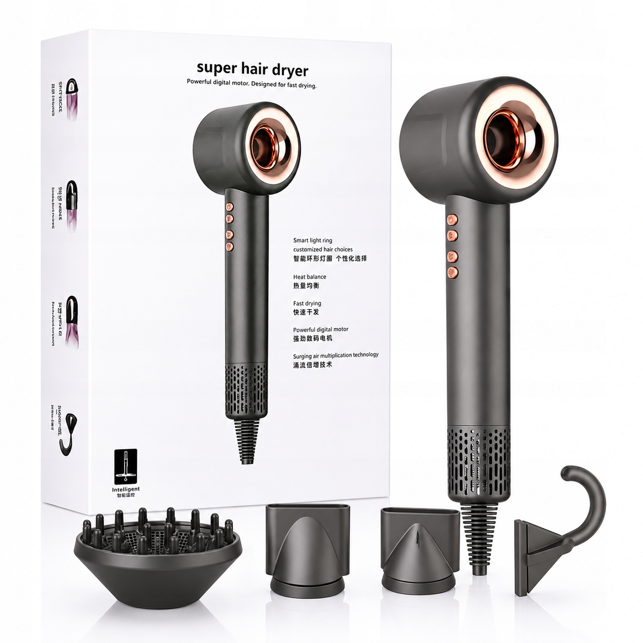 Profesionální Vysoušeč Vlasů S Ionizací 1600W 4 Nástavce Hair Dryer