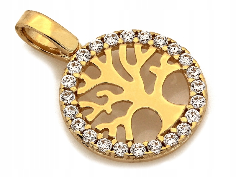 Zlatý přívěsek 585 stromek Štěstí s bílými zirkony 14k jako dárek