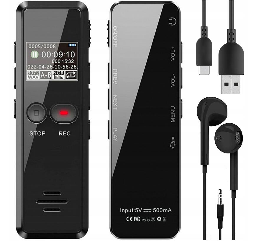 Cyfrowy dyktafon szpiegowski 64 GB z redukcją szumów WAV MP3 64 GB USB Waga produktu z opakowaniem jednostkowym 0.125 kg