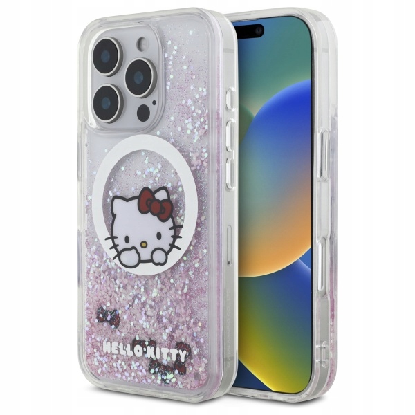 Pouzdro Hello Kitty pro iPhone 16 Pro Max 6.9" bílé Liquid Glitter MagSafe