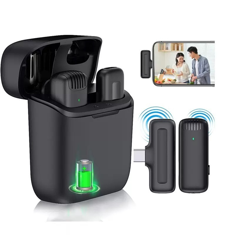 Mikrofon Krawatowy Bezprzewodowy 2.4 GHz USB - C Case Ład Adapter Lightning