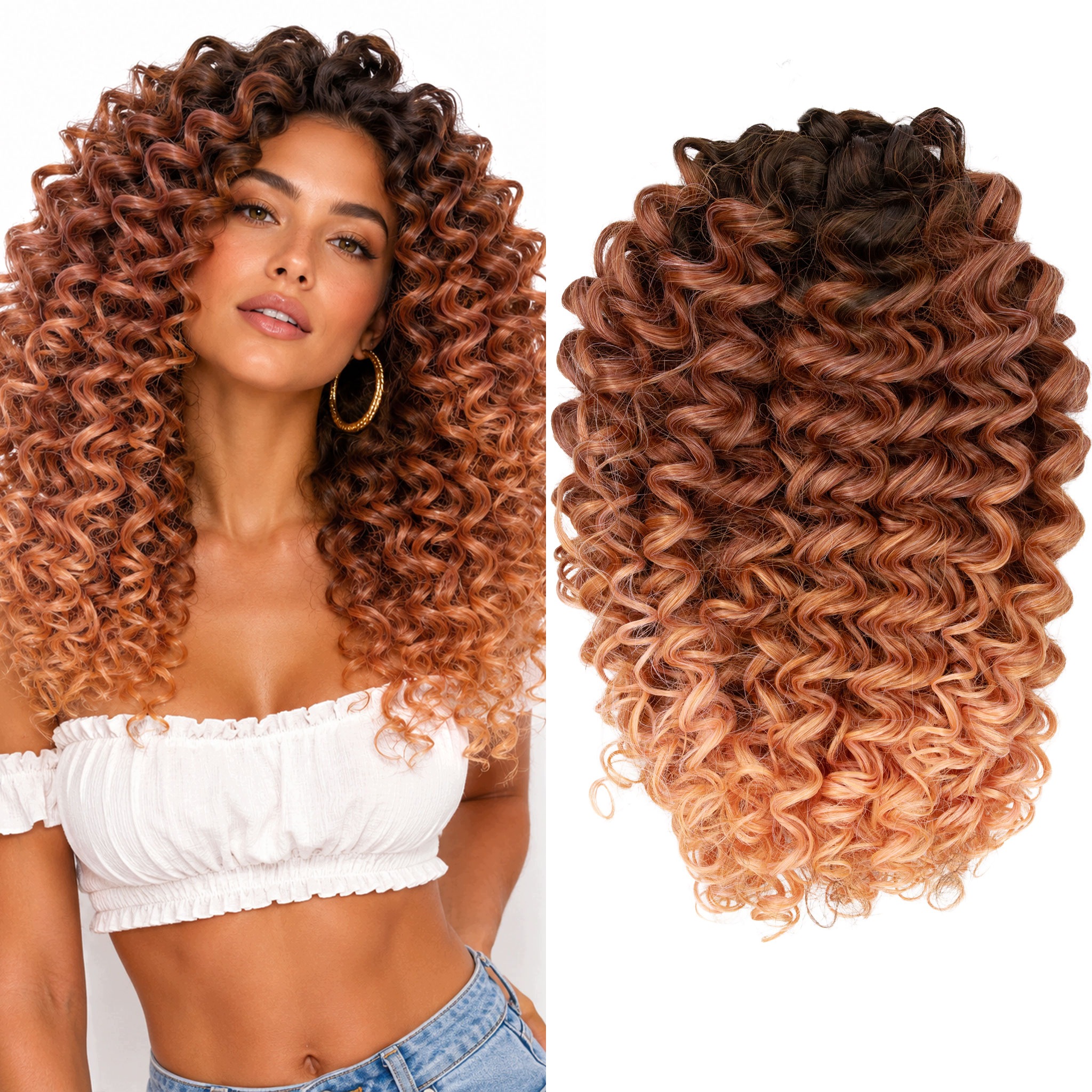 Włosy sztuczne Afroloki Lara spiralki loki 35cm 300g brąz rudy ombre odrost