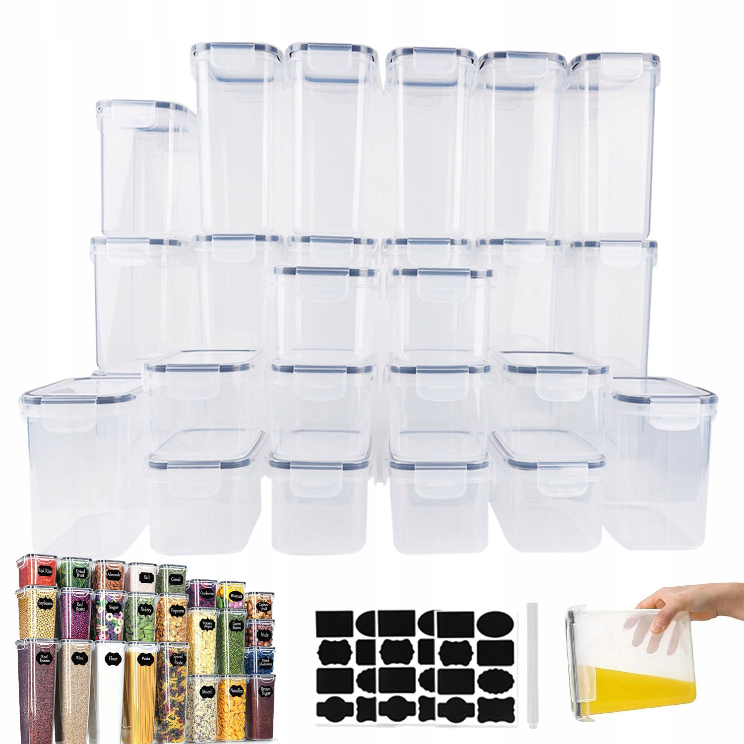 25 X Hermetické Plastové Nádoby Na Potraviny, Vzduchotěsné Krabičky Nálepka