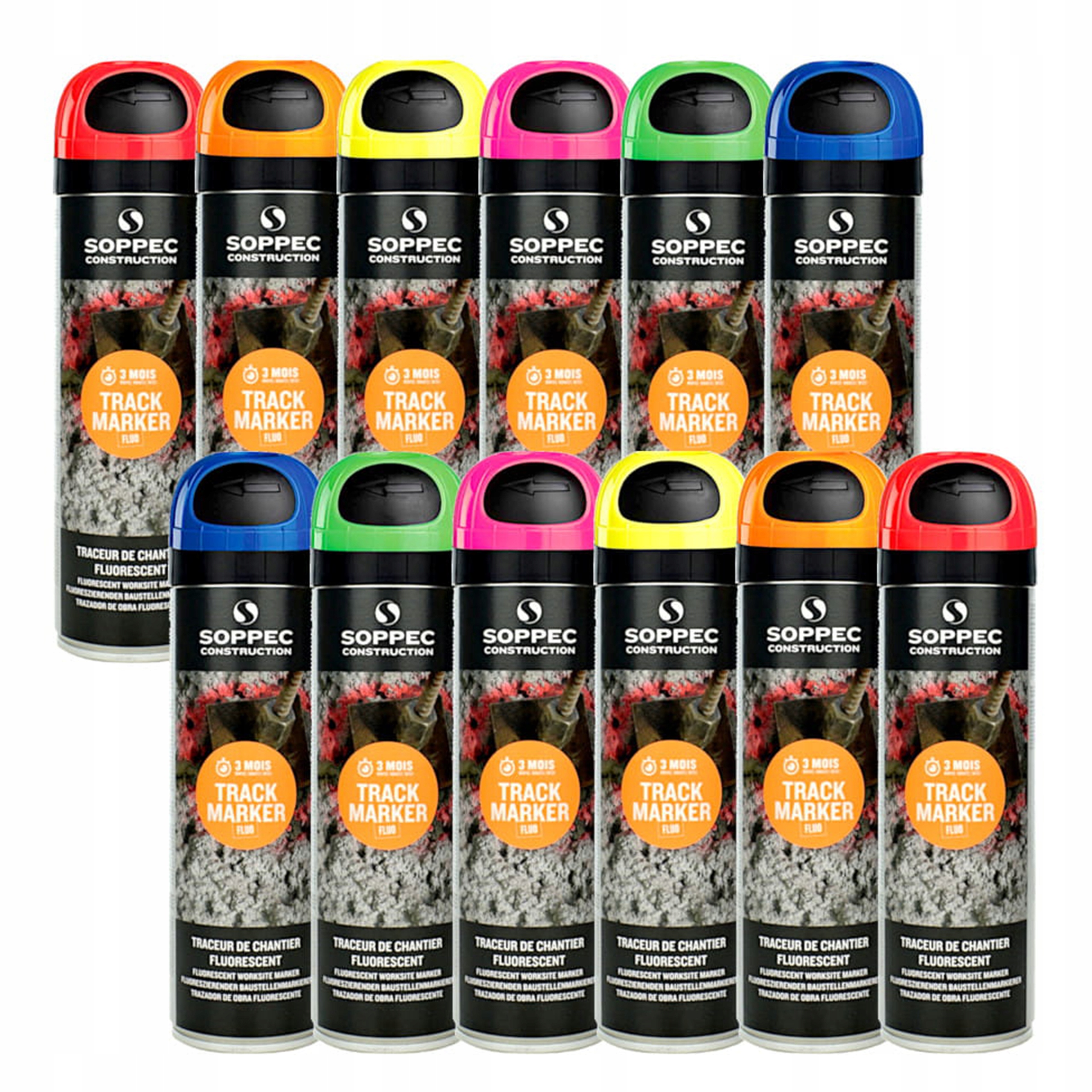 Farba geodezyjna SOPPEC Track Marker spray MIX kolorów 12szt