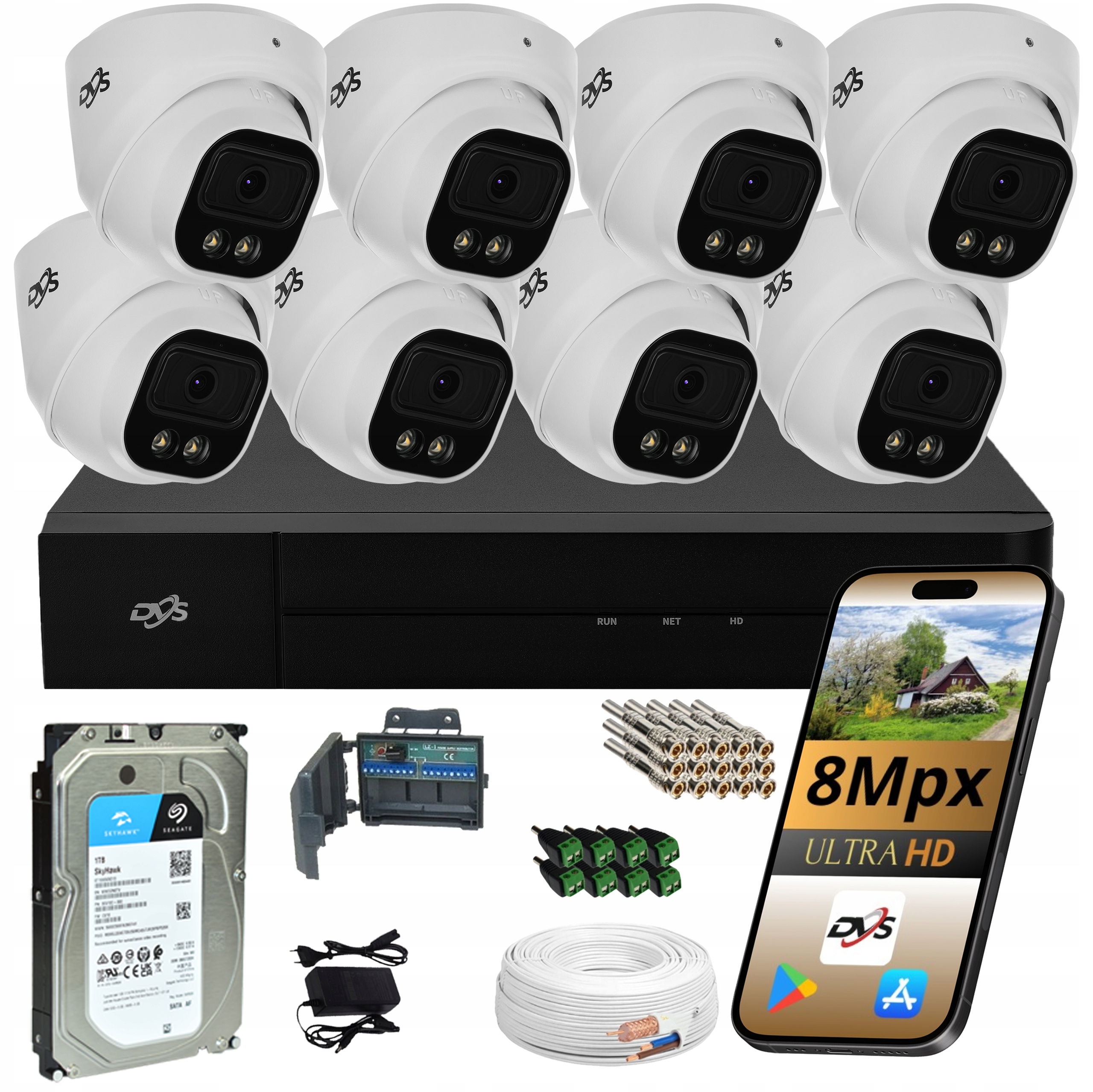 Sada 8 Kamer Pro Monitorování Venkovní Analogové Dual Light 8Mpx Disk 1TB