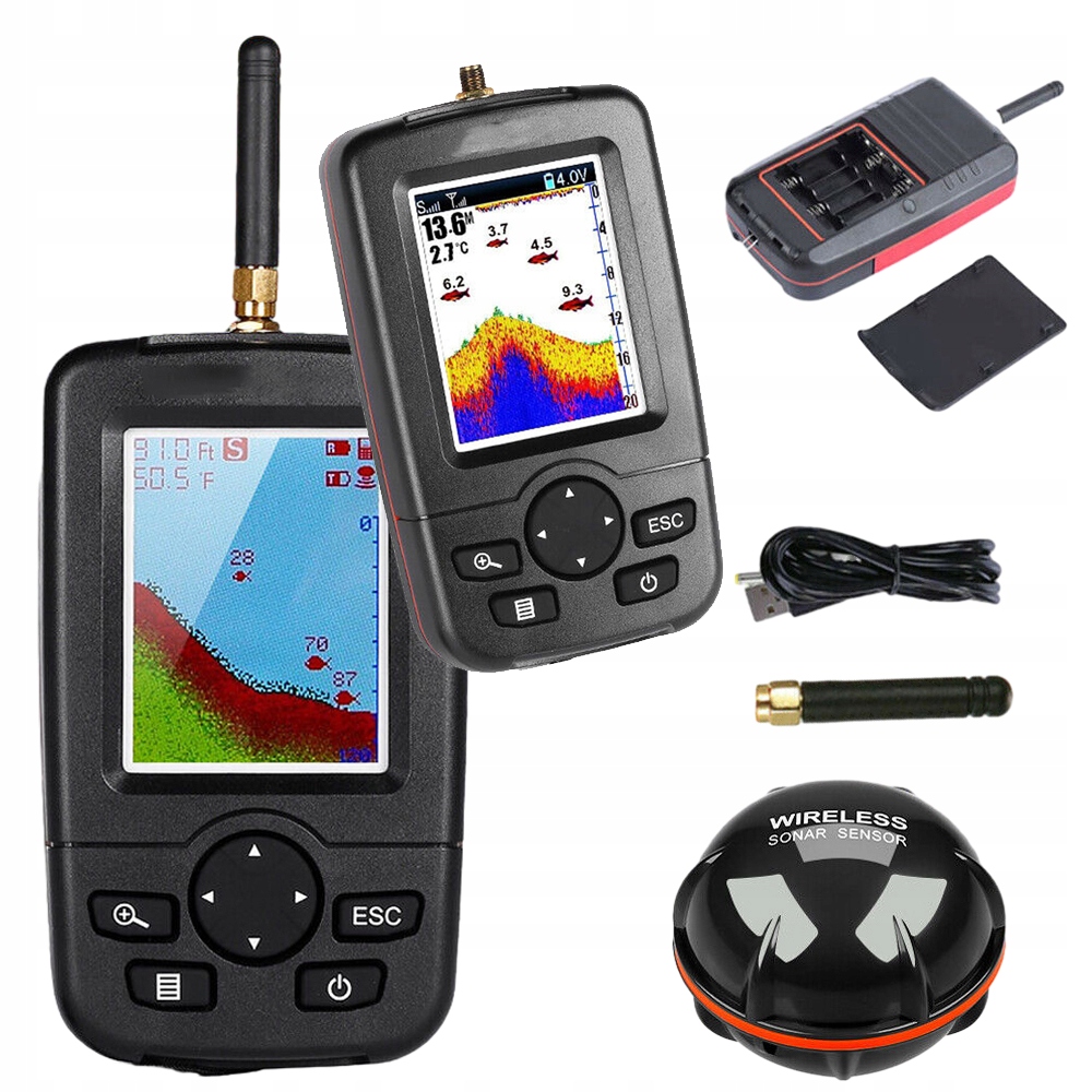 Bezprzewodowa Echosonda Wędkarska Częstotliwość Rf 433,92MHZ Kąt Wiązki 90°