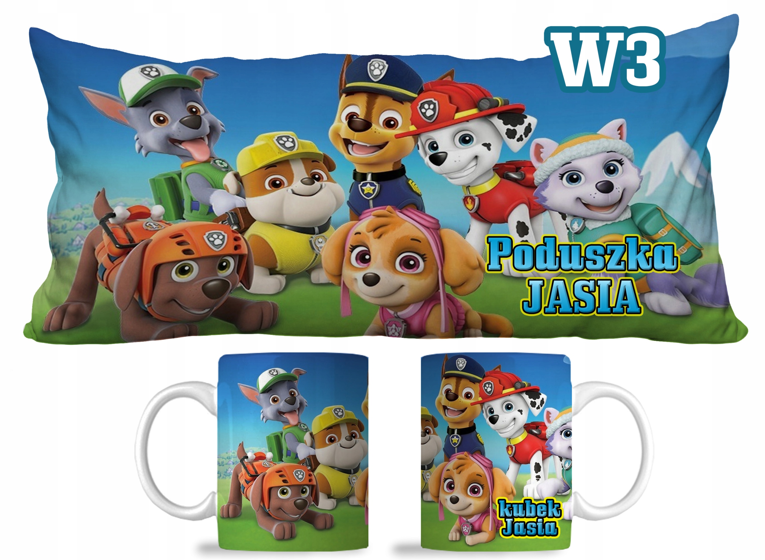 ZESTAW KUBEK I PODUSZKA PSI PATROL PAW PATROL IMIĘ Wysokość 30 cm