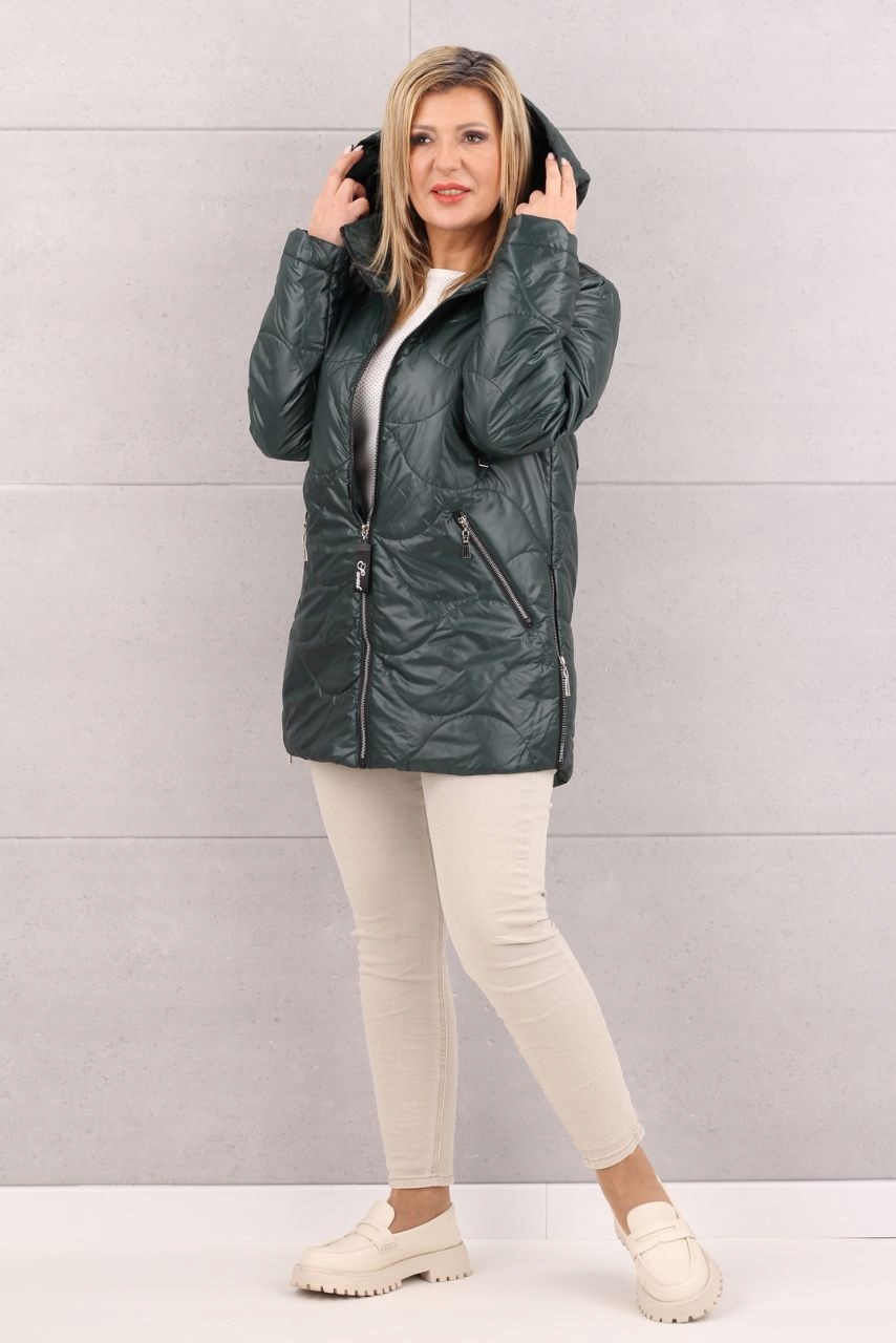 PIKOWANA KURTKA DAMSKA LEKKA PRZEJŚCIOWA Z KAPTUREM DUŻE ROZMIARY Rozmiar 42