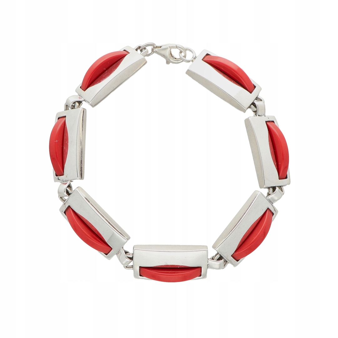 Obdélníkový náramek s korálem stříbro, rhodiovaný