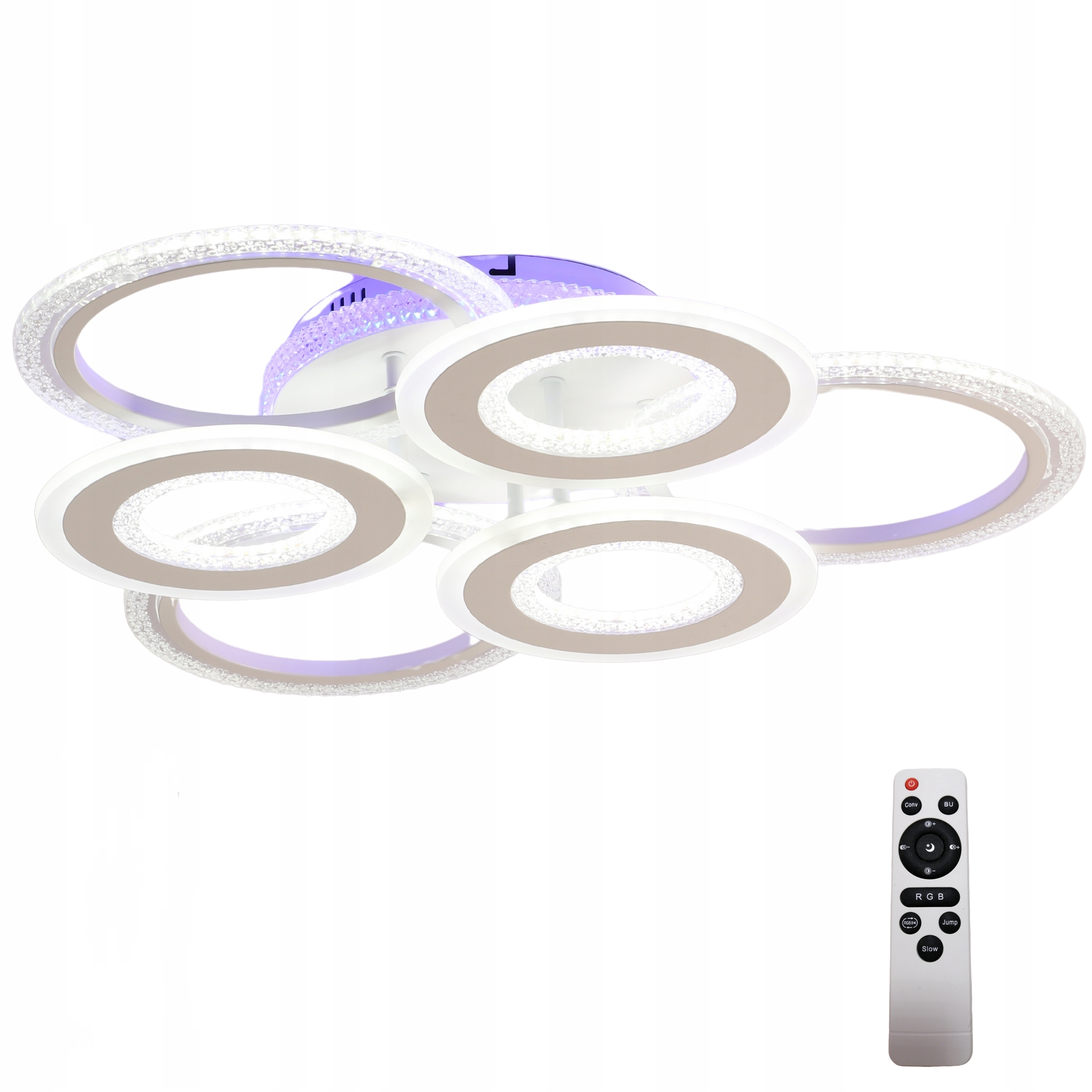 Lampa Sufitowa Plafon Biała Wisząca Żyrandol Led Rgb Z Pilotem Do Salonu