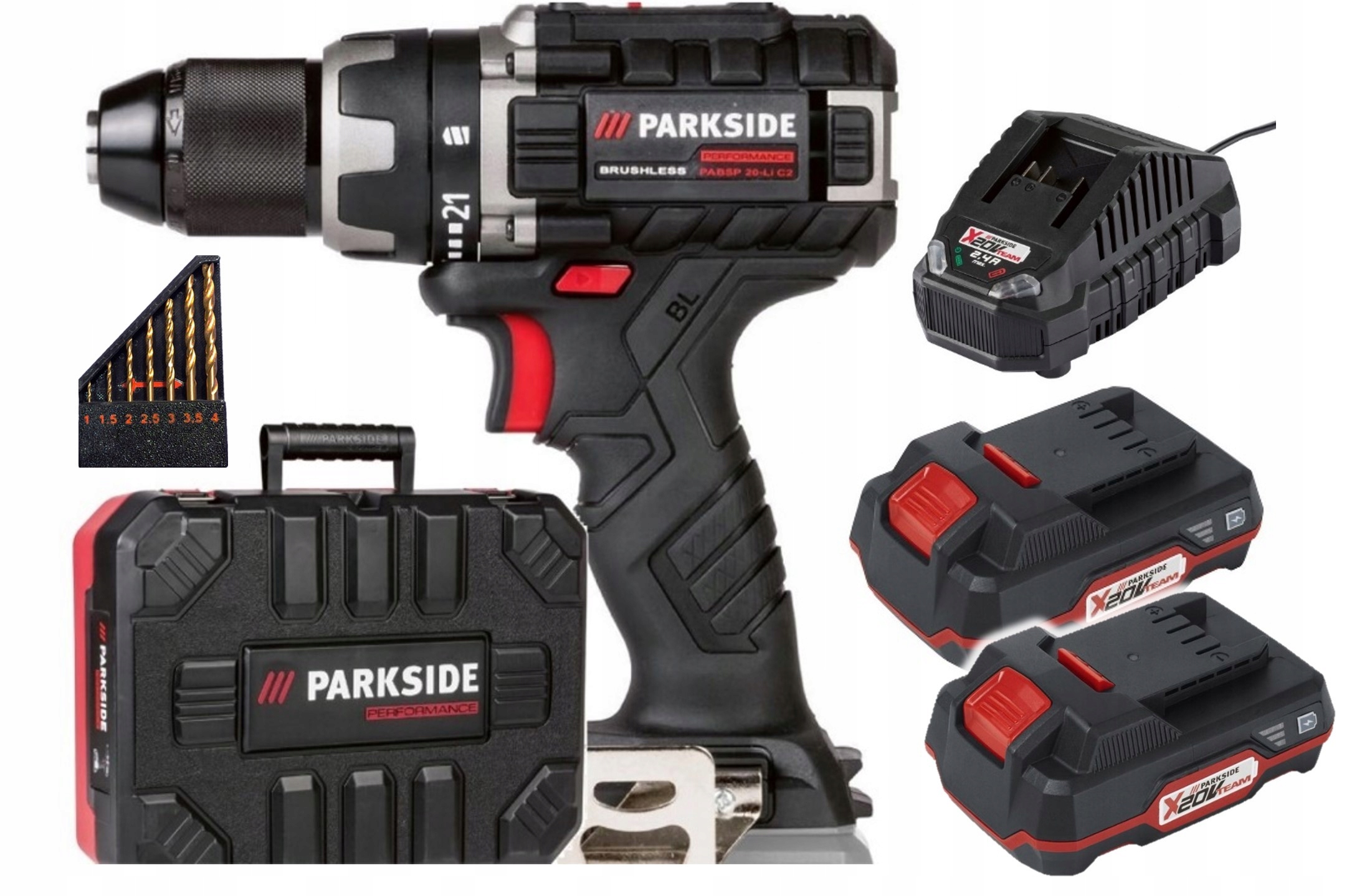 Wiertarko-Wkrętarka Parkside Performance 2 x aku 2 Ah ładowarka 65W