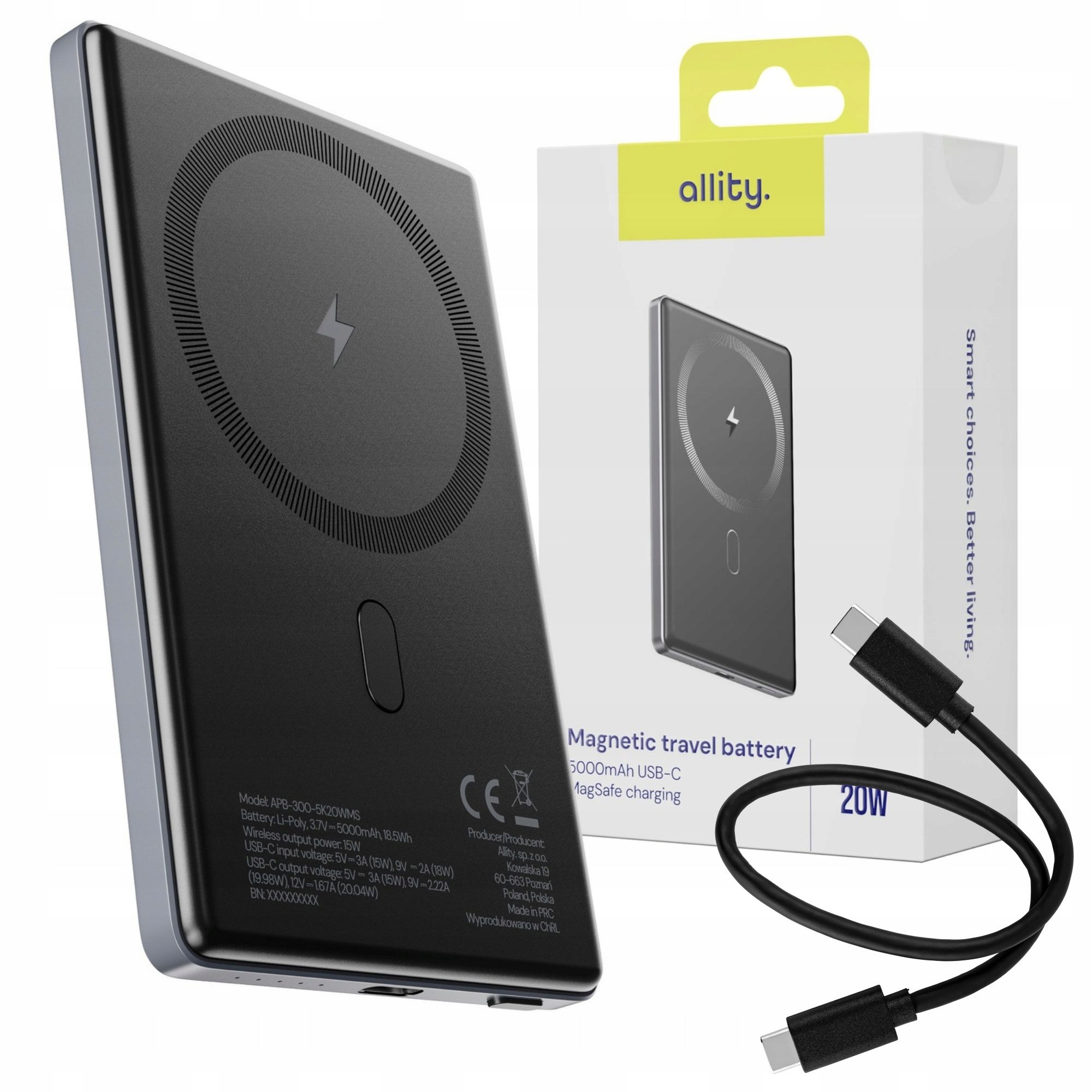 Powerbank MagSafe Indukcyjny Magnetyczny 5000mAh 20W Szybki Kabel