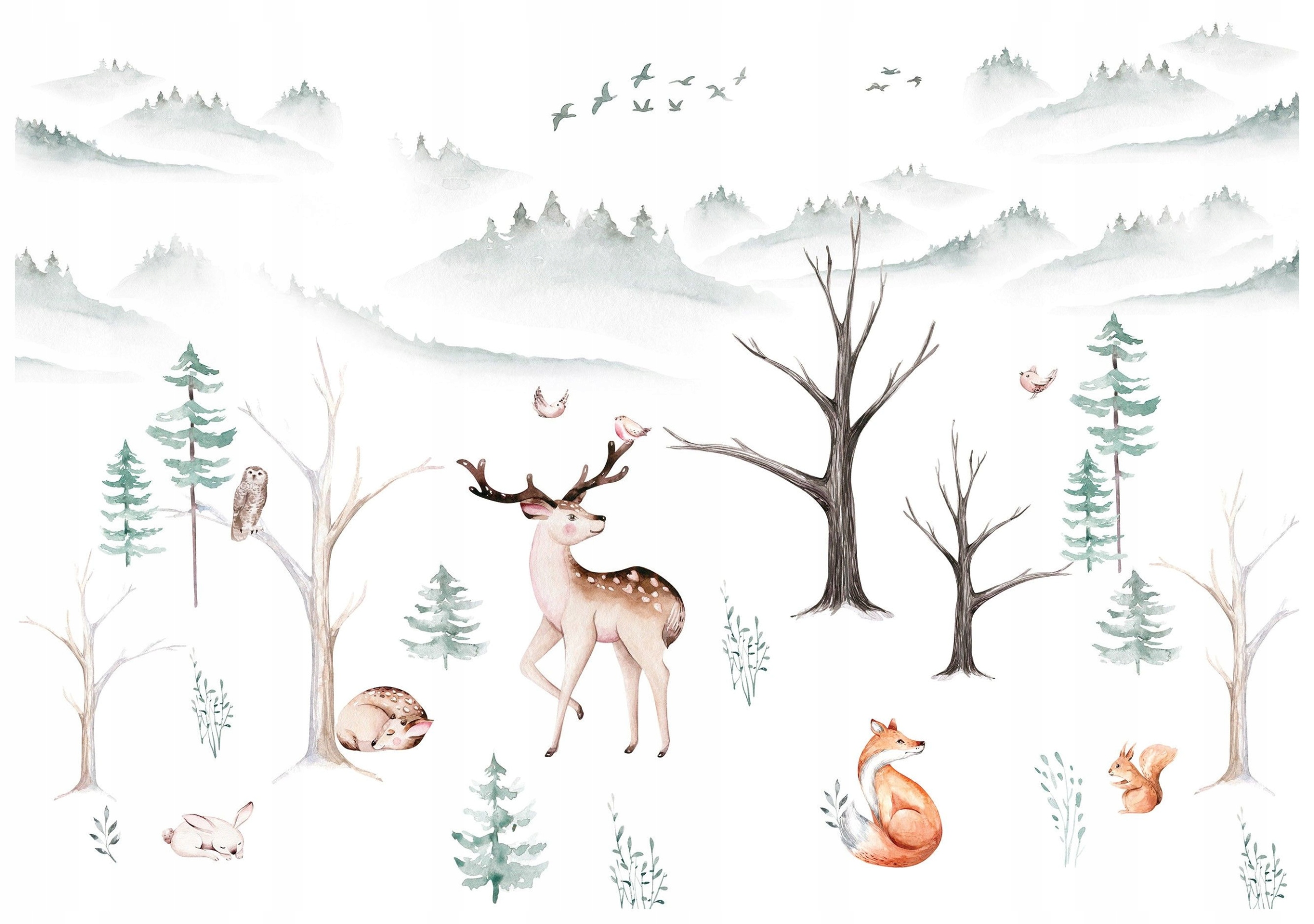 Fototapeta Zimní les Akvarel Pastelová zvířata Jeleni 250x175 lepidlo