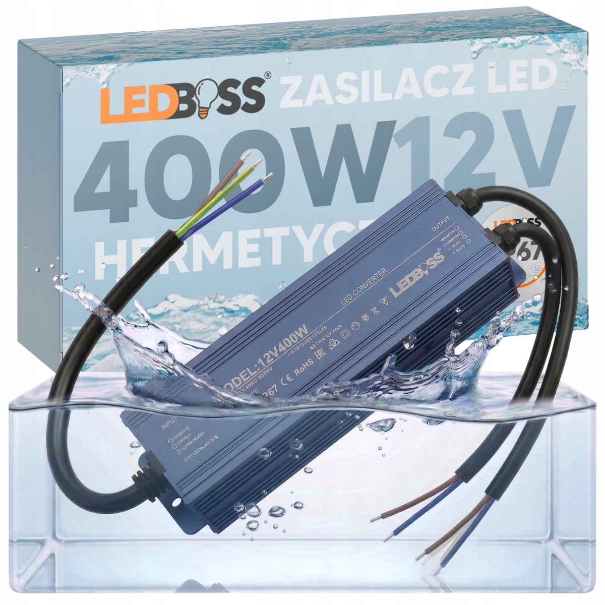 Zasilacz 12V 400W Wodoodporny Led IP67 Transformator Hermetyczny Ledboss