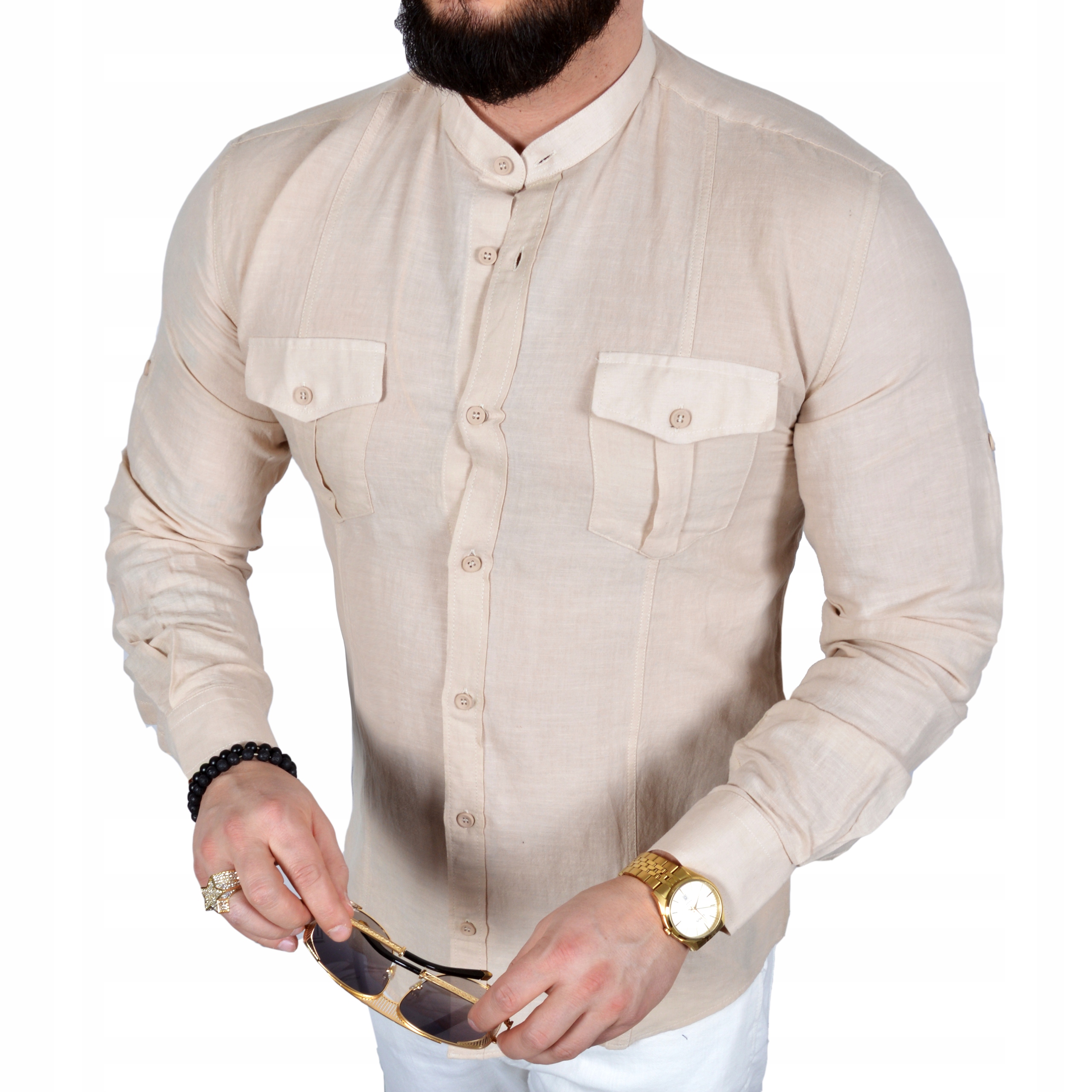 Lněná Košile Prodyšné jaro Léto Barvy Len